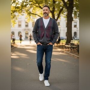 Vtg Tosani Canada Cardigan Sweater L Made in Canada Argyle Knit GrandpaCore